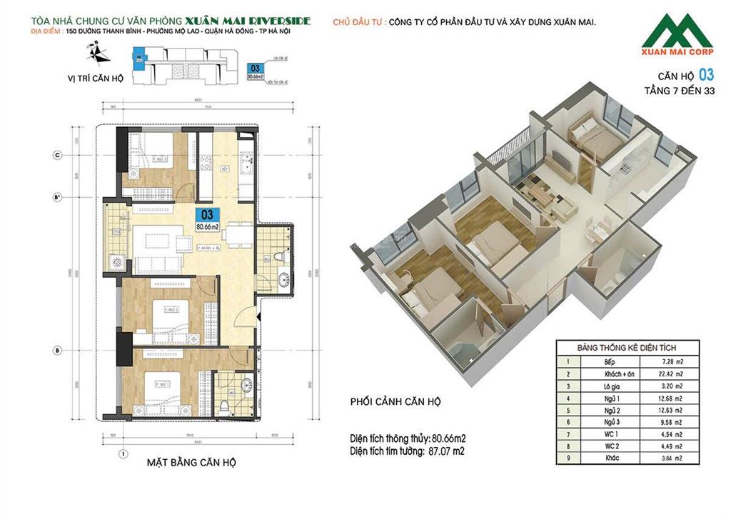 Chính chủ bán căn góc 3pn chung cư xuân mai river mỗ lao hà đông. nt đầy đủ, có 1slot đỗ oto.