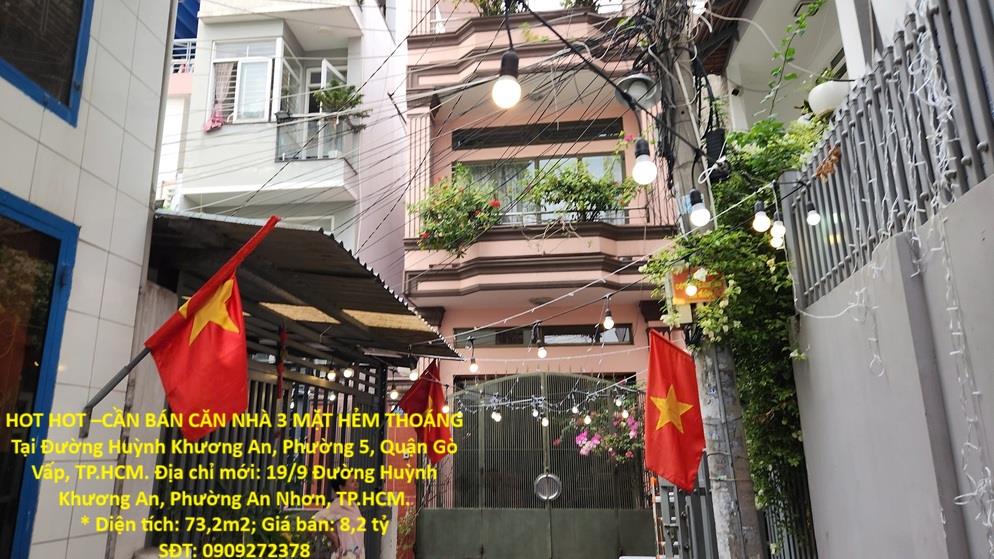 HOT HOT –CẦN BÁN CĂN NHÀ 3 MẶT HẺM THOÁNG Tại Đường Huỳnh Khương An, Phường 5, Quận Gò