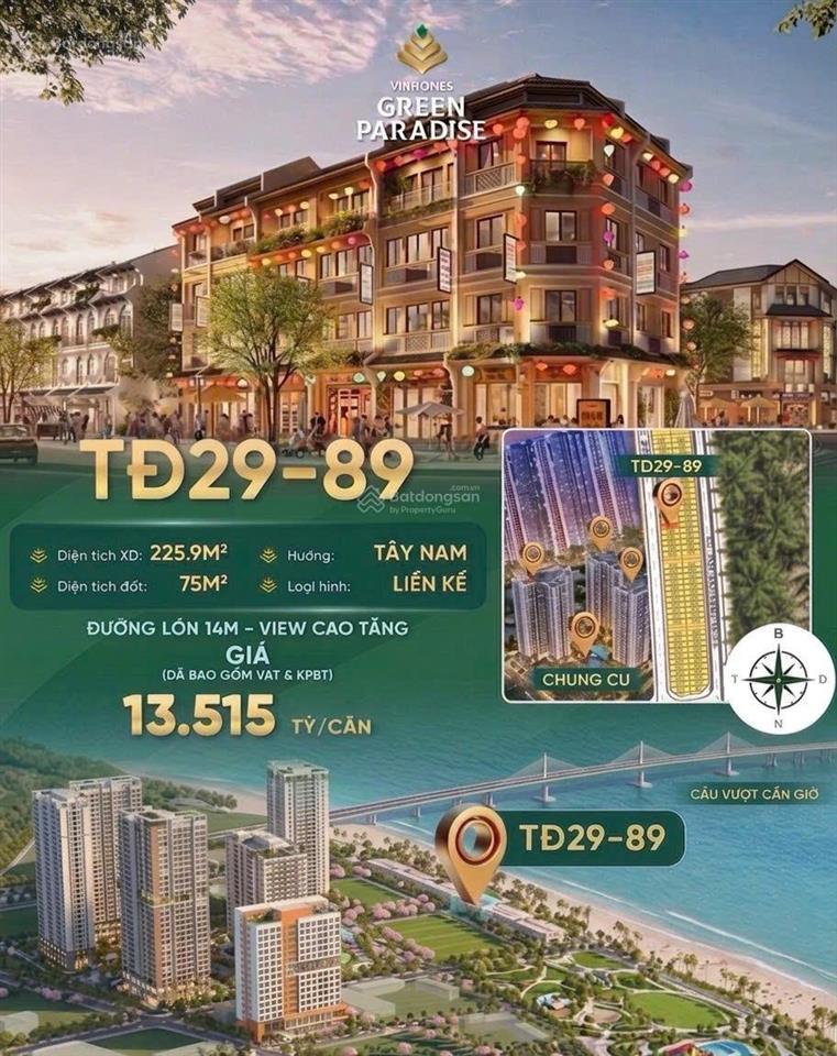 Bán căn nhà phố giá tốt nhất hiện nay tại vinhomes paradise cần giờ 75m giá 13,515 tỉ