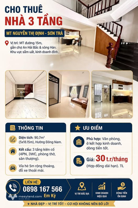 Cho thuê nhà mặt tiền Nguyễn Thị Định, Sơn Trà, giá 30 triệu/tháng