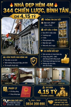 Nhà đẹp hẻm 4m, 344 Chiến Lược, Bình Tân, giá chỉ 4,15 tỷ