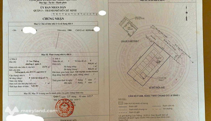 Chính chủ chuyển nhượng căn hộ số 5 Cao Thắng, địa chỉ số 5, đường Cao Thắng, phường 2, Quận 3, Hồ Chí Minh