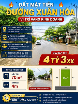 Bán đất mặt chính đường Xuân Hòa, vị trí kinh doanh đẹp