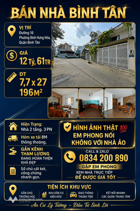 Nhà diện tích lớn 196m², hẻm xe tải rộng 8m, phù hợp ở kết hợp kinh doanh hoặc đầu tư
