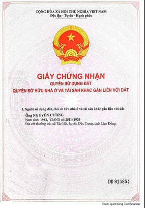 Bán đất xã Tân Hội tỉnh Lâm Đồng, ngang 7m dài 45m