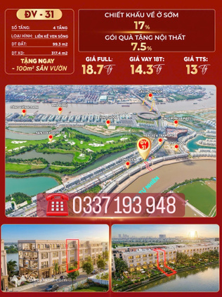 Bán căn liền kề ven sông 99m2 DV-31 khu Đảo Vua Vinhomes Vũ Yên Hải Phòng
