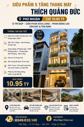 Nhà đẹp 5 tầng, thang máy, hẻm xe hơi Thích Quảng Đức