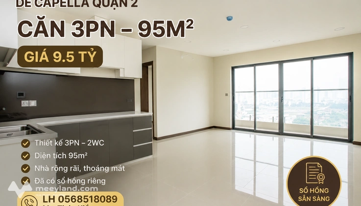 Bán căn hộ 3 ngủ De Capella, quận 2, giá 9.5 tỷ
