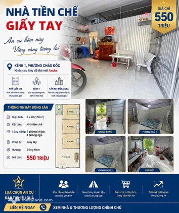 Bán nhà tiền chế giấy tay – kênh 1, phường Châu Đốc, An Giang