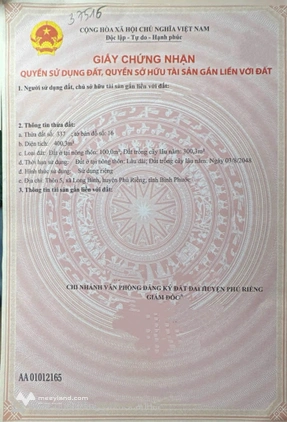 Bán đất chính chủ thôn 5, xã Long Bình, huyện Phú Riềng, Bình Phước