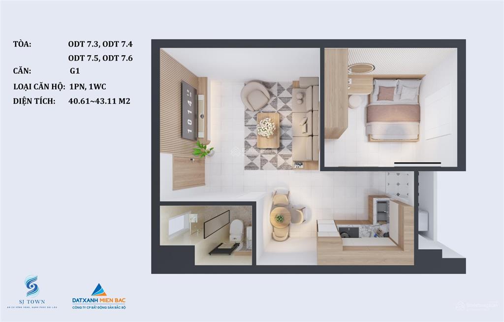 Căn hộ 1 ngủ 43m² cho người độc thân hoặc gia đình nhỏ chỉ 700tr