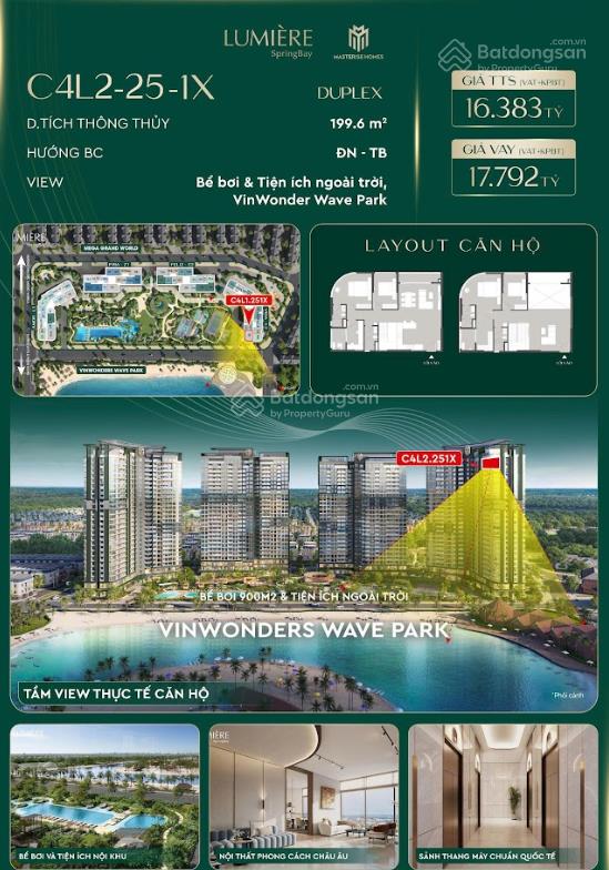 Duplex lumiere springbay công viên nước giới hạn dành riêng cho giới tinh hoa 82 triệu/m2