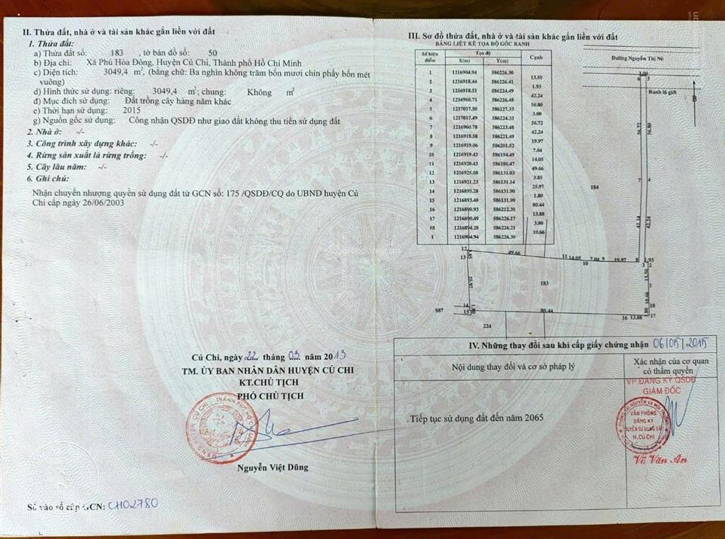 Bán đất mặt tiền nguyễn thị nê ,phú hòa đông ,củ chi, 3.050m² có thổ cư giá 9.8 tỷ