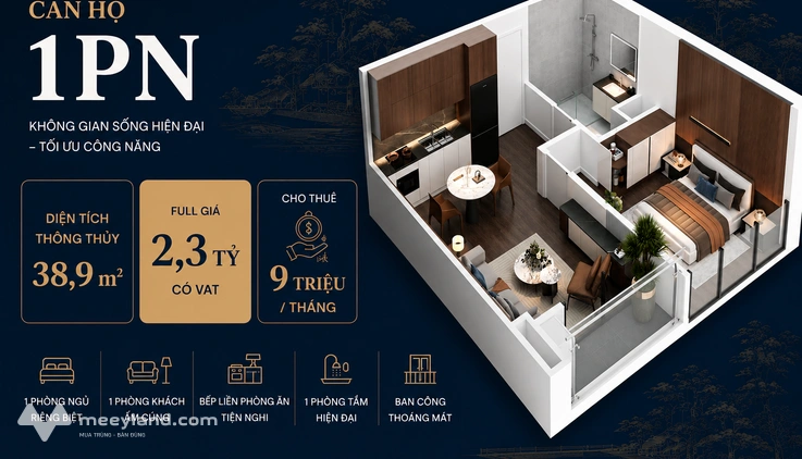Full giá 2,3 tỷ căn 1 ngủ, tầng trung chính chủ cần bán lại