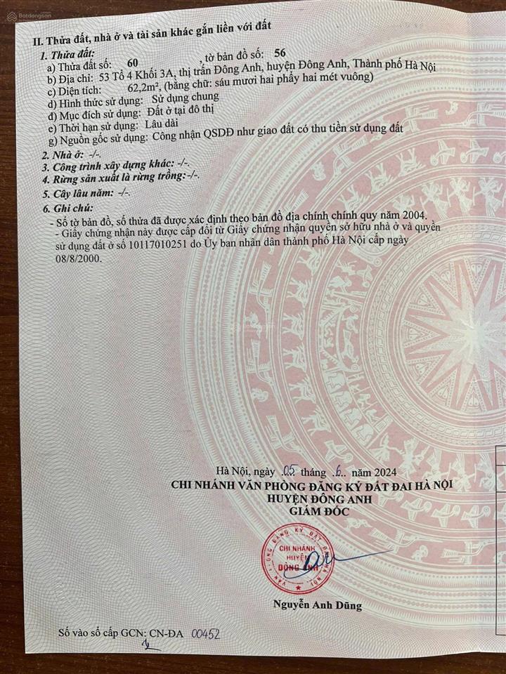 Bán mảnh đất đẹp, đất kinh doanh buôn bán, ở 53 tổ 4 khối 3a, thị trấn đông anh, huyện đông an
