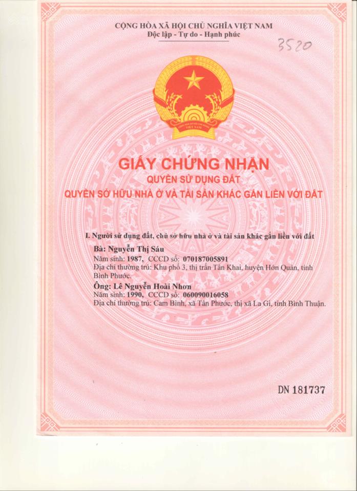 Chính chủ bán đất kp1, tt tân khai 304.2m2, ngang 10m gần ql13 giá 1,65 tỷ sổ riêng