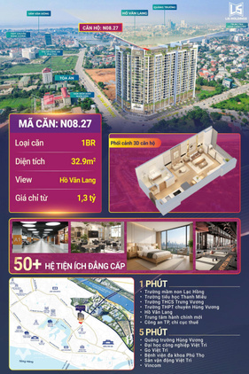 Chỉ 1,3 tỷ sở hữu căn hộ 5 sao trung tâm Việt Trì – duy nhất