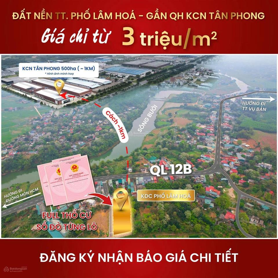 Đất mặt đường ql 12b giá chỉ từ 3xx triệu? cơ hội hiếm có tại trung tâm vụ bản lạc sơn hoà bình