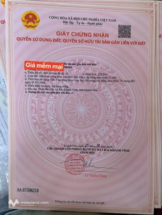 Lô đất thần tài 222, tại Diên Khánh, đường ô tô tránh nhau