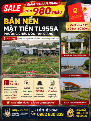 Sở hữu đất mặt tiền tỉnh lộ 955A Châu Đốc, giá cực hời dưới 1 tỷ