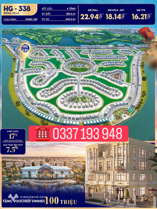 Bán căn biệt thự song lập 190m2 HG-338 khu Hoàng Gia - Vinhomes Vũ Yên Hải Phòng
