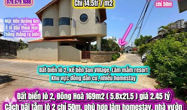 Đất biển Lò 2, Đông Hòa, Phú Yên, trí đắc địa chỉ 50m ra bãi tắm