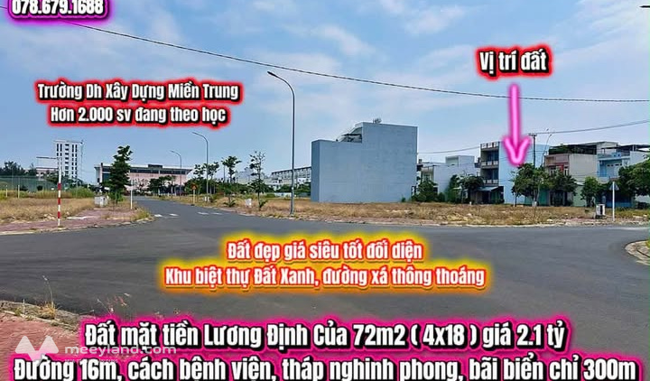 Đất mặt tiền đường Lương Định Của, Phú Yên, diện tích 72m2