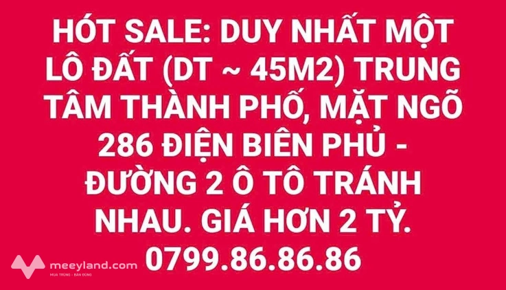 Đất đẹp trung tâm Điện Biên Phủ, đường rộng 2 ô tô tránh nhau