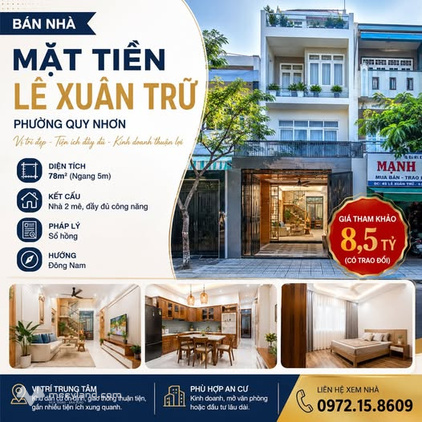 Nhà 2 mê mặt tiền Lê Xuân Trữ, Quy Nhơn, kinh doanh đỉnh cao, đầu tư sinh lời