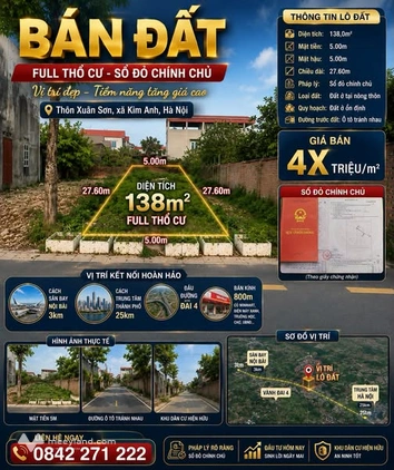 Đất đẹp 138m2 tại Kim Anh, Sóc Sơn, vị trí đắc địa đón sóng Vành đai 4