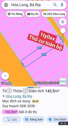 Đất thổ cư 142,5m2 tại Tam Long, Bà Rịa, giá cực yêu thương