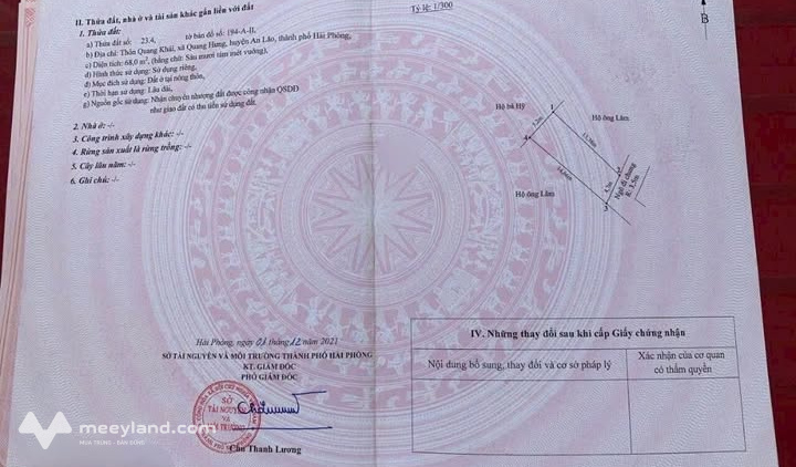 Bán đất nền 68m2 tại Quang Hưng, An Lão, Hải Phòng, ô tô vào tận nơi