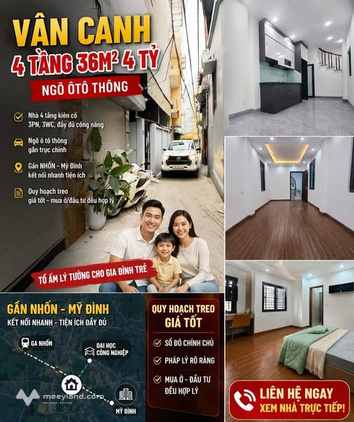 Nhà lô góc 4 tầng tại Vân Canh, ngõ ô tô thông thoáng