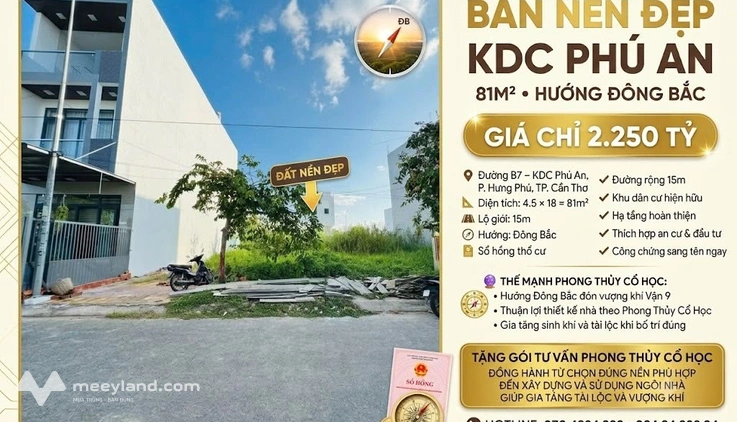 Đất đẹp 81m2 KDC Phú An, hướng Đông Bắc, giá tốt 2.25 tỷ