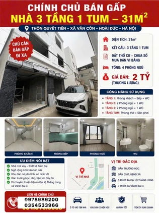 Nhà 4 tầng diện tích 31m2 tại Quốc Oai, ô tô đỗ cửa