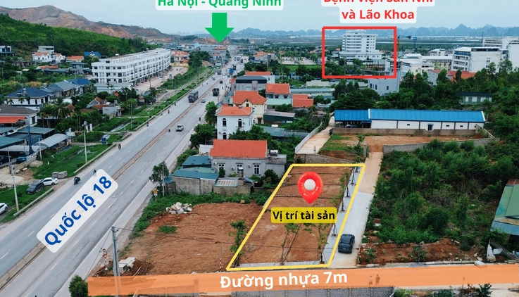 Đất thổ cư mặt tiền Quốc Lộ 18, sát dự án Hạ Long Xanh, giá chỉ bằng 30%.