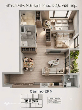 Căn hộ 2 phòng ngủ chung cư cao cấp nhất Hải Dương, Sky Gemia, đối diện trung tâm văn hóa Xứ Đông