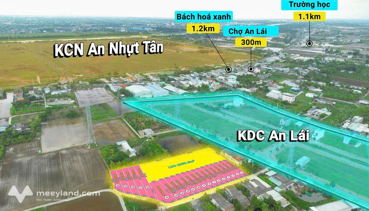 Bán đất thổ cư, mặt tiền đường đan 4m, liền kề Khu dân cư An Lái, gần khu công nghiệp, dân cư đông đúc, điện nước sẵn
