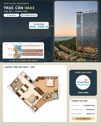 Căn hộ VA43 Libera Nha Trang, view biển trực diện, 1 phòng ngủ