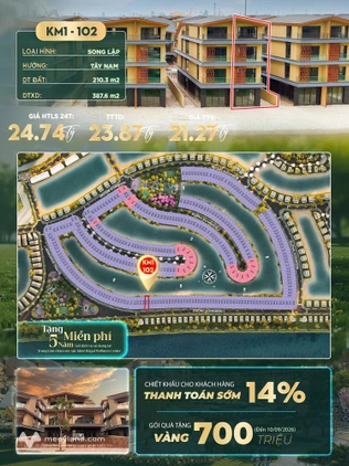 Bán căn biệt thự song lập 210m2, KM1-102 khu Komorebi Vinhomes Vũ Yên, Hải Phòng