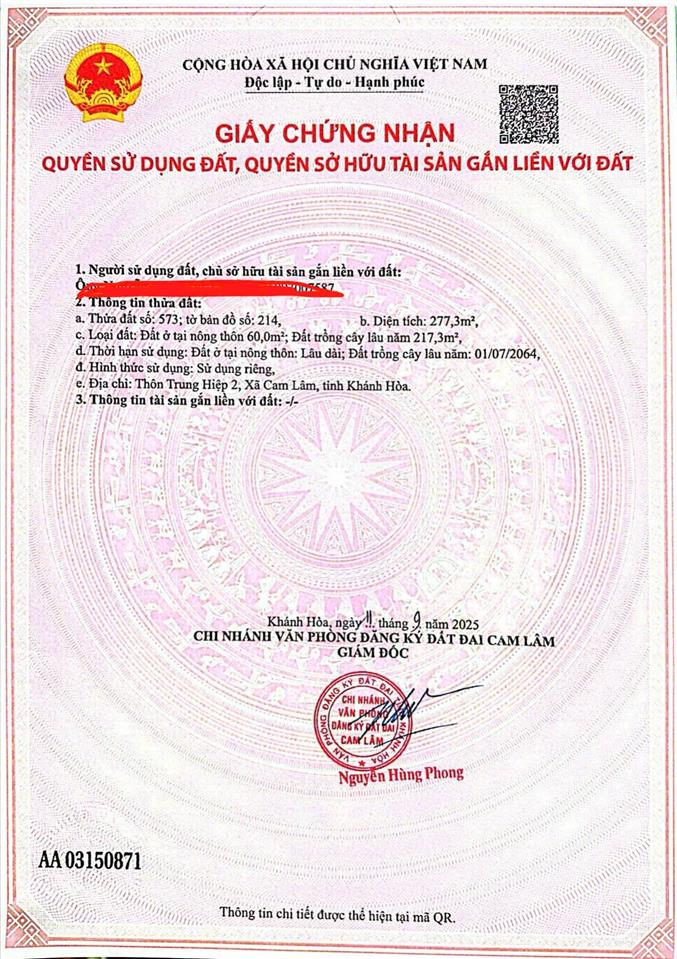 Chủ cần ra nhanh đất 100% thổ cư khu dân cư cam hiệp bắc. 0798 347 ***