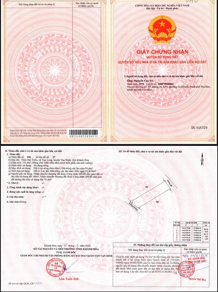 Lô đất 2 mặt tiền thôn hải triều giá bán 17,5tr/m2
