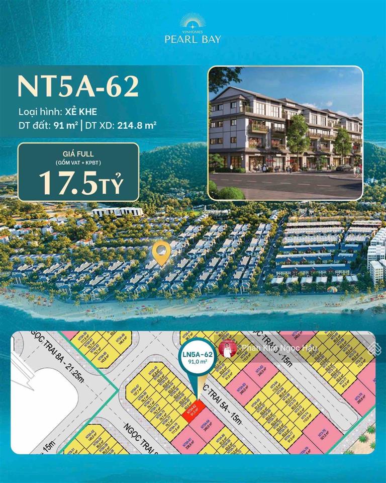Chuyển nhượng căn góc 4 tầng xẻ khe hiếm có trục nt5a vinhomes pearl bay nha trang