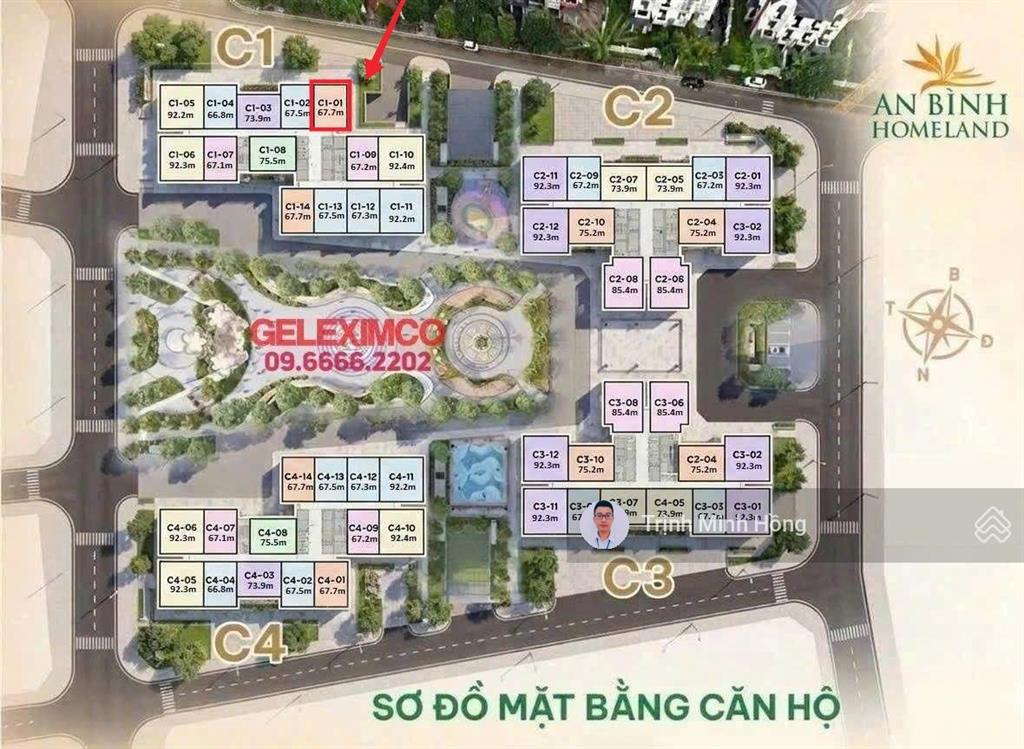 Căn góc 2pn c1 2201 dt 67,7m2 tầng 22 căn góc số 01 chung cư an bình homeland, giá chỉ 4.7 tỷ