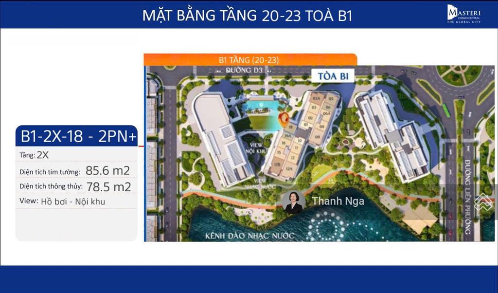 Căn góc 2pn+ masteri cosmo central hiếm, tầng cao 85.6m2, chiết khấu cao lên tới 16.8%