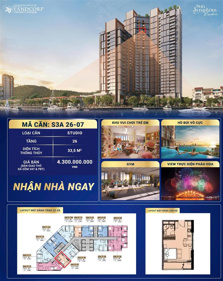 Căn studio view trực diện pháo hoa sông hàn giá tốt thị trường nhận nhà ngay