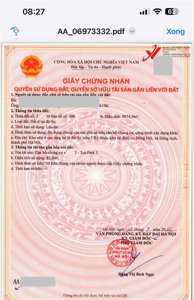 Sổ hồng park 3 thơm phức chung cư eurowindow khu vực đông hội đông anh hà nội