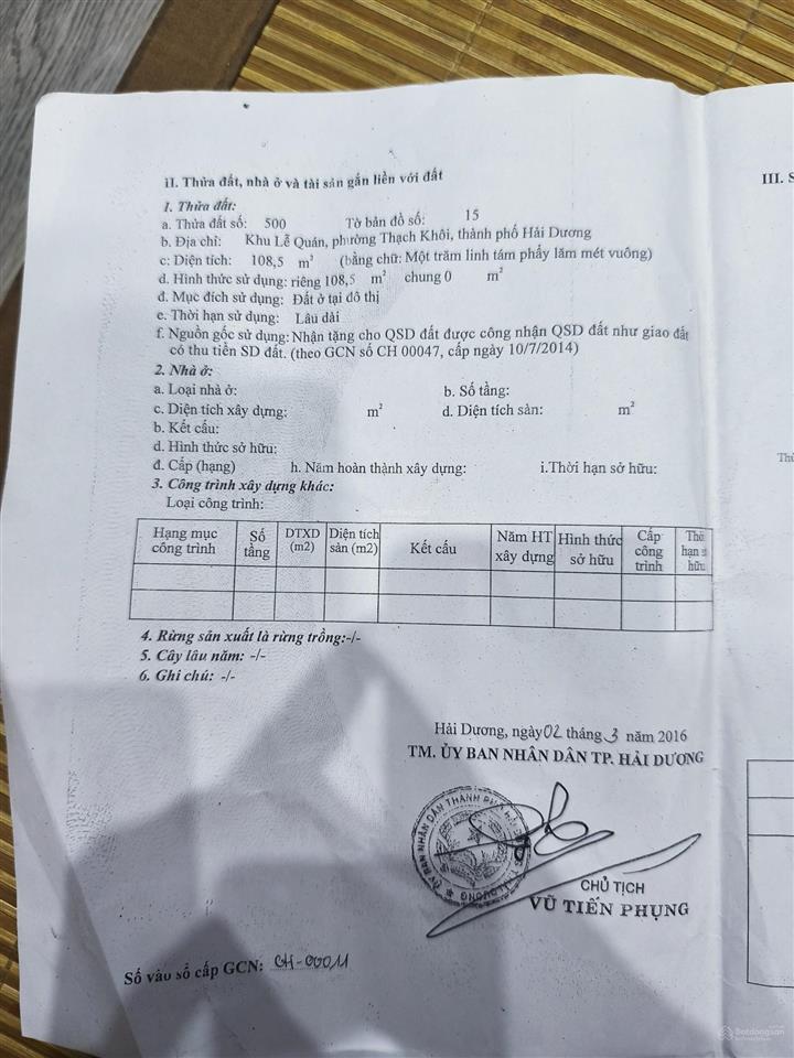 Bán đất tại 54 âu lạc lễ quán, 4,2 tỷ, 108,5m², pháp lý đầy đủ