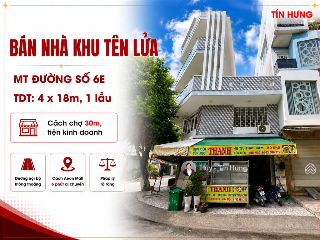 Bán nhà khu tên lửa, mt 3 đường số 6e, dt 4 x 18m, 1 lầu, 8,4 tỷ. gần chợ tiện kinh doanh