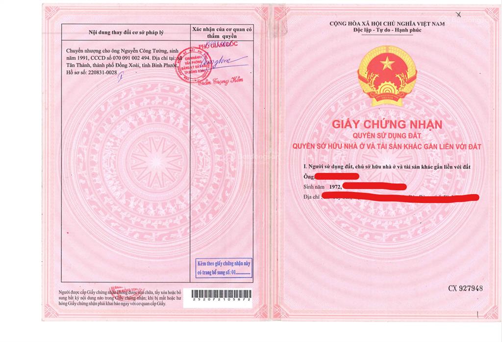 Bán qsdđ và ts khác gắn liền với đất tại thửa 920, tờ bản đồ số 06, tại p.đồng xoài, tp.đồng nai